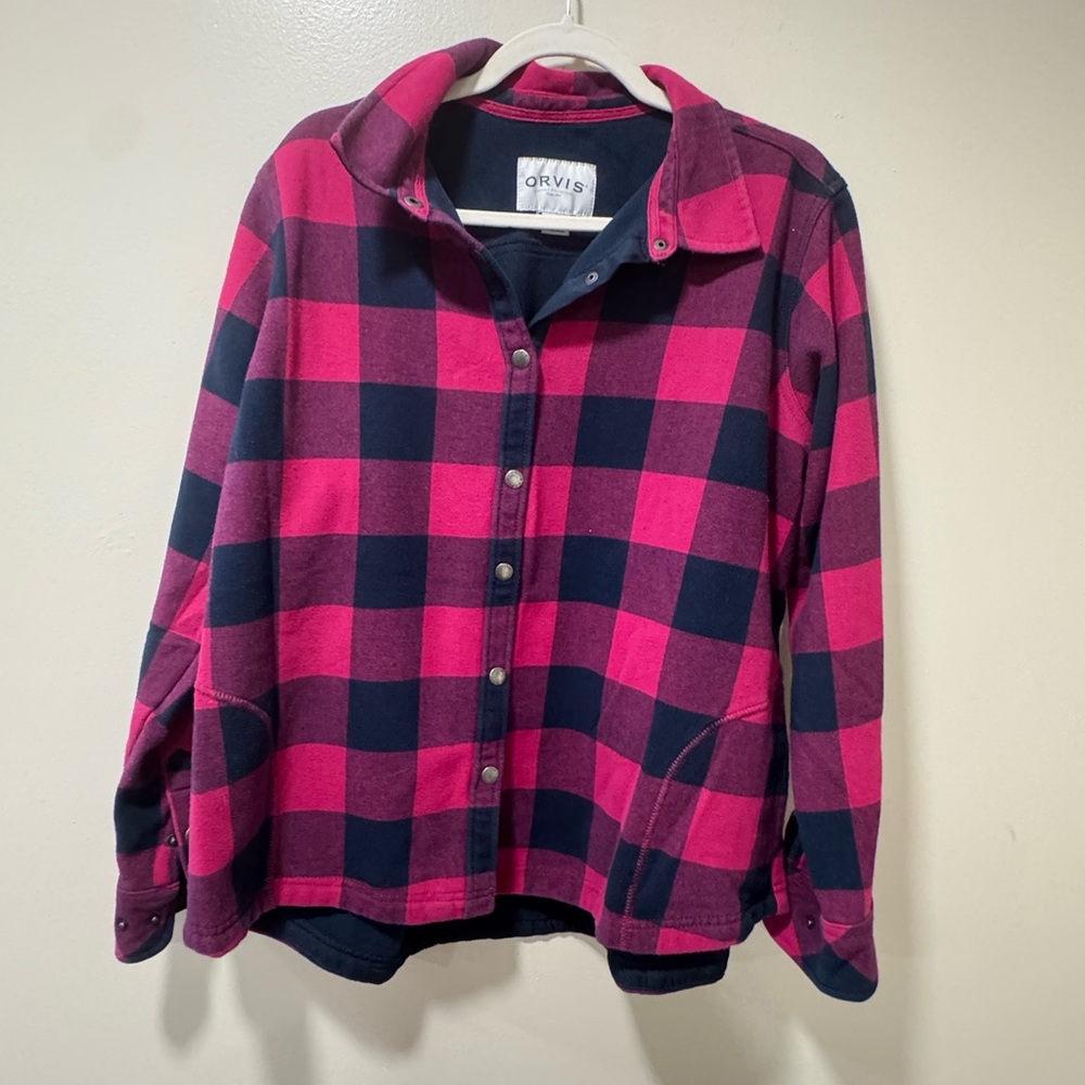 Orvis Pink and Navy Plaid Shirt